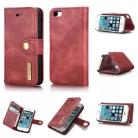 DG.MING For iPhone SE / 5s / 5 Detachable 2 in 1 Anti-scratch Split Leather Wallet + Removable PC Case - Red