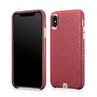 ICARER Luxury Back Cover Series Grid Pattern Cowhide Leather Coated PC Phone Case for iPhone X/10 5.8 inch - Red