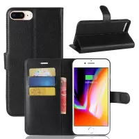 Lychee Skin Leather Wallet Case for iPhone 8 Plus / 7 Plus - Black