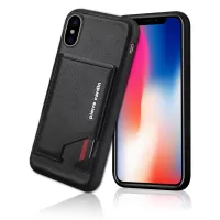 PIERRE CARDIN for iPhone XS / X 5.8 inch Genuine Leather Coated Card Slot TPU Case - Black