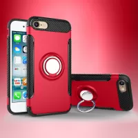 2-in-1 Magnetic Ring TPU PC Hybrid Mobile Casing with Kickstand for iPhone 8/7/SE 2 (2020) - Red