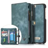 CASEME 008 Series Vintage Split Leather Multi-slot Wallet Case for iPhone 6s Plus / 6 Plus - Blue
