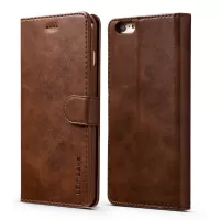 LC.IMEEKE Textured PU Leather Wallet Phone Casing for iPhone 6s / 6 with Adjustable Foldable Stand - Dark Brown