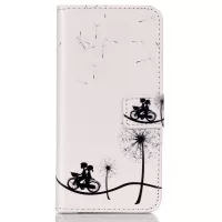 Embossed Pattern Leatherette Flip Case for iPhone SE 5s 5 - Lovers Riding Bike and Flying Dandelion