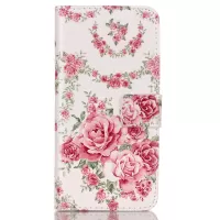 For iPhone SE 5s 5 Embossed Pattern Leatherette Wallet Stand Case - Elegant Girly Roses