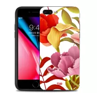 NXE Flower Pattern Printing Glass TPU Hybrid Case for iPhone 8 Plus / 7 Plus - Red and Yellow and Pink Flower