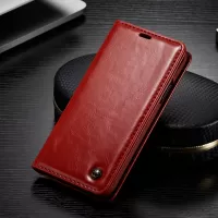 CASEME 003 Series Oil Wax Leather Wallet Case with Stand for iPhone Xs 5.8 inch - Red