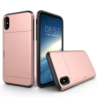 For iPhone XS/X 5.8 inch Sliding Card Holder PC + TPU Hybrid Cellphone Case - Rose Gold