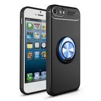 Rotating Ring Kickstand TPU Mobile Case for iPhone SE/5s/5 Built-in Metal Magnetic Iron Plate - Black / Blue