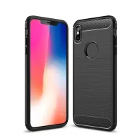 Carbon Fiber Texture Brushed TPU Mobile Phone Casing for iPhone XS Max 6.5 inch - Black