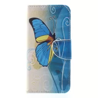Pattern Printing Wallet Stand PU Leather Flip Cover Accessory for iPhone XR 6.1 inch - Blue Butterfly