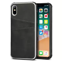 For iPhone X / XS Leather+PC Casing Shell with Two Card Slots - Black