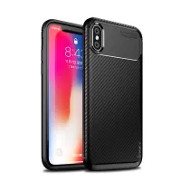 IPAKY Carbon Fiber Texture Soft TPU Heat Dissipation Back Airbag Case for iPhone XS / X 5.8 inch - Black