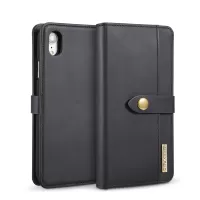 DG.MING Detachable Magnetic Wallet Case for iPhone XR 6.1 inch, Split Leather Inner PC Protection Stand Flip Cover - Black