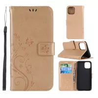 Imprint Butterfly Leather Wallet Phone Case Shell for iPhone 11 6.1 inch (2019) - Gold