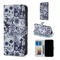 Light Spot Decor Patterned Embossed Leather Wallet Cover Case for iPhone XR 6.1 inch - Skull