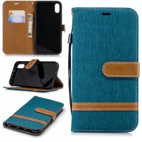 For iPhone XR 6.1 inch Assorted Color Jeans Cloth Wallet Stand Leather Mobile Cover - Green