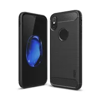 MOFI Carbon Fiber Texture Brushed Soft TPU Back Phone Case for iPhone XS/X 5.8 inch - Black