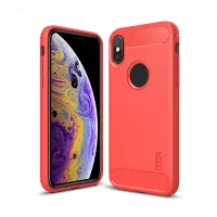 MOFI Carbon Fiber Texture Brushed TPU Cell Phone Case with Apple Logo for iPhone XS/X 5.8-inch - Red