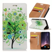 Pattern Printing Wallet Stand Leather Phone Cover for iPhone XR 6.1 inch - Green Flowers Tree Birdcage