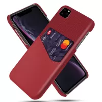 KSQ Card Pocket Holder Phone Case for iPhone 11 6.1 inch, PC + PU + Cloth Hybrid Back Cover - Red