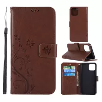 Imprint Butterfly Leather Wallet Phone Case Shell for iPhone 11 6.1 inch (2019) - Brown