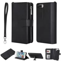 For iPhone 8 Plus / 7 Plus / 6s Plus / 6 Plus KT Multi-functional Series-4 Detachable 2-in-1 TPU + Zipper Wallet Stand Leather Portable Casing - Black