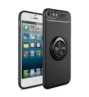 LENUO for iPhone SE/5s/5 inch Case [Metal Ring Bracket] TPU Case Built-in Magnetic Metal Sheet - All Black