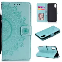 Imprinted Mandala Pattern PU Leather Magnetic Wallet Phone Cover for iPhone XS Max 6.5 inch - Cyan