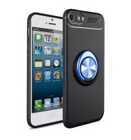 LENUO for iPhone SE/5s/5 inch Cover [Metal Ring Bracket] TPU Case Built-in Magnetic Metal Sheet - Black / Blue