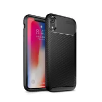 IPAKY Carbon Fiber Texture Soft TPU Heat Dissipation Back Airbag Cover for iPhone XR 6.1 inch - Black