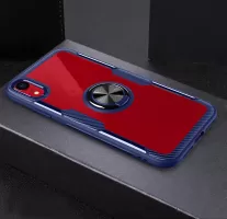 For iPhone XR 6.1 inch Finger Ring Kickstand TPU + Glass Combo Phone Accessory Case [Built-in Magnetic Metal Sheet] - Black / Blue