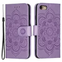 Imprint Mandala Flower Wallet Stand PU Leather Case for iPhone SE (2nd Generation)/8/7 4.7 inch - Purple