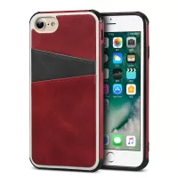 For iPhone SE 2nd Gen (2020)/8/7/6 4.7 inch Dual Colors with Two Card Slots Leather+PC Casing - Red
