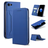 Liquid Silicone Touch Leather Wallet Cover Case for iPhone SE (2nd Generation)/8/7 - Blue