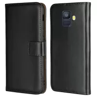 For Samsung Galaxy A6 (2018) Split Leather Wallet Stand Phone Case Anti-Drop Full Protections - Black