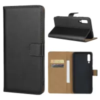 Genuine Leather Wallet Phone Cover wth Stand for Samsung Galaxy A70 - Black