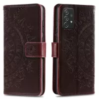 Imprinted Mandala Flower Wallet Leather Case with Strap for Samsung Galaxy A72 5G/4G - Brown