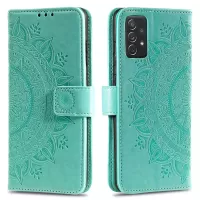 Imprinted Mandala Flower Wallet Leather Case with Strap for Samsung Galaxy A72 5G/4G - Green