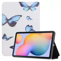 Pattern Printing Design PU Leather Bi-fold Stand Smart Cover for Samsung Galaxy Tab S6 Lite P610/P615 - Blue Butterflies