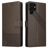 GQ.UTROBE 009 Series Splicing PU Leather + TPU Phone Cover Stand Wallet Case for Samsung Galaxy S22 Ultra 5G - Brown