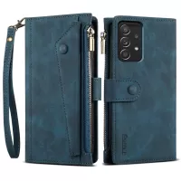All-round Protection Magnetic Clasp Zippered Wallet Strap Slots Case Phone Case with Stand for Samsung Galaxy A52 4G/A52 5G/A52s 5G - Blue