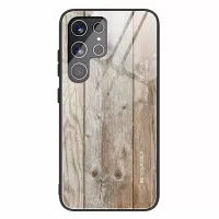 For Samsung Galaxy S22 Ultra 5G Wooden Pattern Tempered Glass Back + TPU Edge Hybrid Phone Cover Case - Grey