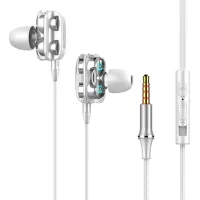 A4 Wired Earphone Dual Driver 3.5mm Port Bass Stereo In-Ear Sports Waterproof Earphone (Four-loudspeaker Version) - White
