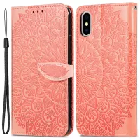 Imprinted Leather Phone Case for iPhone X/XS 5.8 inch, Stylish Imprinted Dream Wings Pattern Adjustable Stand Wallet Case with Wrist Strap - Orange