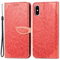 Leather Phone Case for iPhone X/XS 5.8 inch, Stylish Imprinted Dream Wings Pattern Adjustable Stand Wallet Case with Wrist Strap - Red