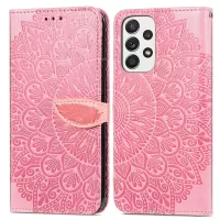 For Samsung Galaxy A33 5G Imprinted Dream Wings Pattern Leather Stand Case Shockproof Phone Cover with Hand Strap - Pink