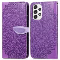 For Samsung Galaxy A33 5G Imprinted Dream Wings Pattern Leather Stand Case Shockproof Phone Cover with Hand Strap - Purple