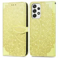 For Samsung Galaxy A33 5G Imprinted Dream Wings Pattern Leather Stand Case Shockproof Phone Cover with Hand Strap - Yellow