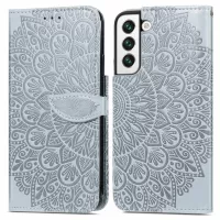 For Samsung Galaxy S21 5G Wallet Stand Imprinting Leather Case Dream Wings Pattern Magnetic Clasp Phone Shell with Strap - Grey